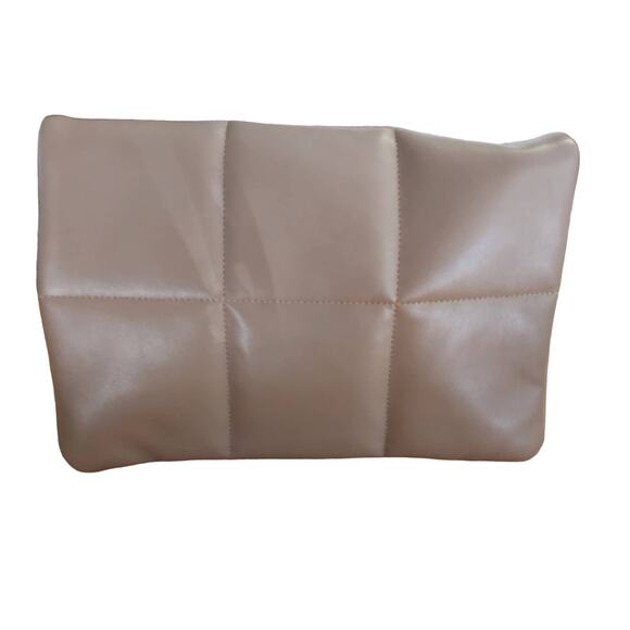 Sandra Roberts Square Quilted Faux Vegan Taupe Leather Shoulder Clutch Bag Purse - Picture 5 of 12